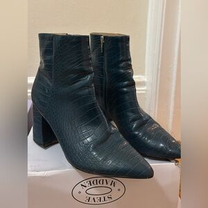 Navy Croc Textured Ankle Boots